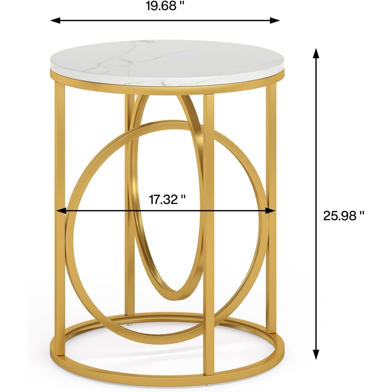 Tribesigns Modern Round End Table, 20 Sofa Side Table Cocktail Table With Unique Gold O-Shaped Base - White, 2pcs