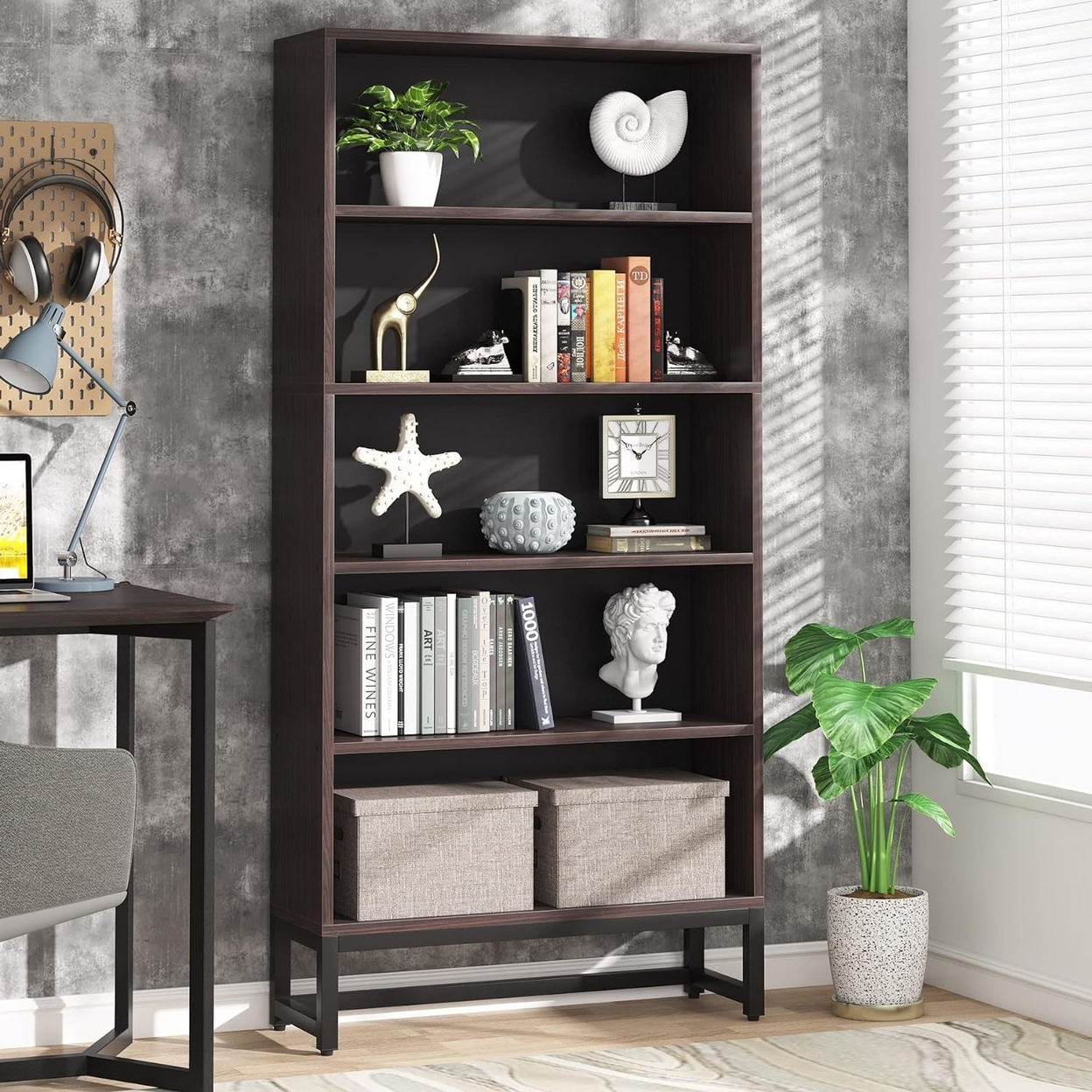 Tribesigns 70.8 Large Bookcases Organizer With 5-Tier Storage Shelves, Heavy Duty Free-Standing Library Bookshelf