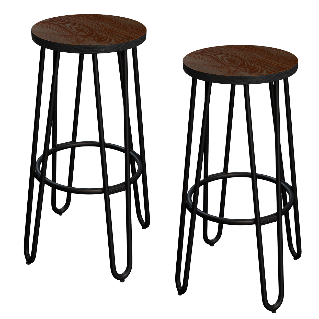 24 Inch Bar Stools Backless Barstools Hairpin Legs Wood Seat 2 Pc