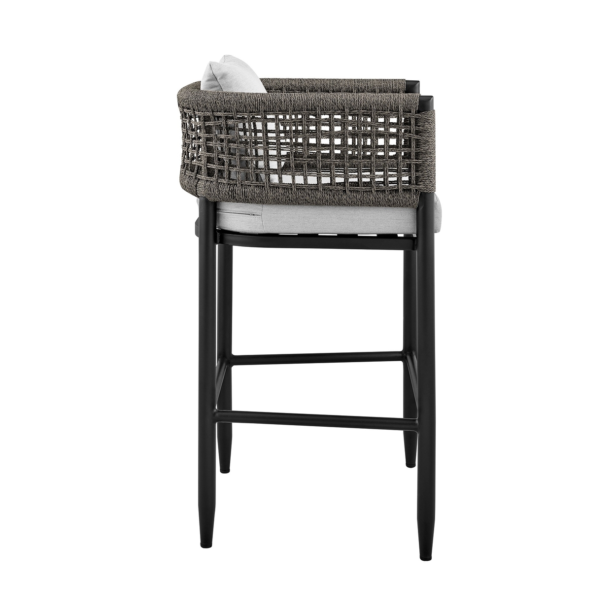 Troy 26 Inch Patio Counter Height Stool, Aluminum And Rope, Black And Gray- Saltoro Sherpi
