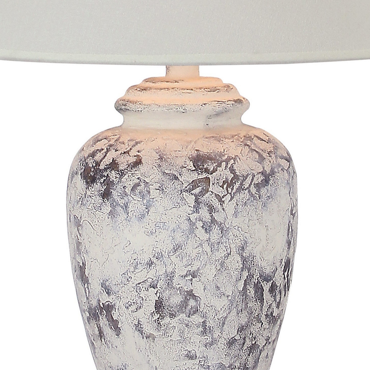 Ann 27 Inch Table Lamp, Urn Shaped Base, Rose Motifs, Crisp White Finish - Saltoro Sherpi