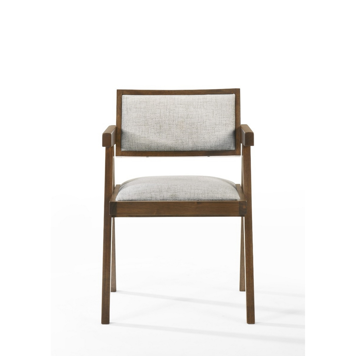 Cid Uno 20 Inch Dining Chair, Set Of 2, Beige Fabric, Walnut Brown Wood- Saltoro Sherpi