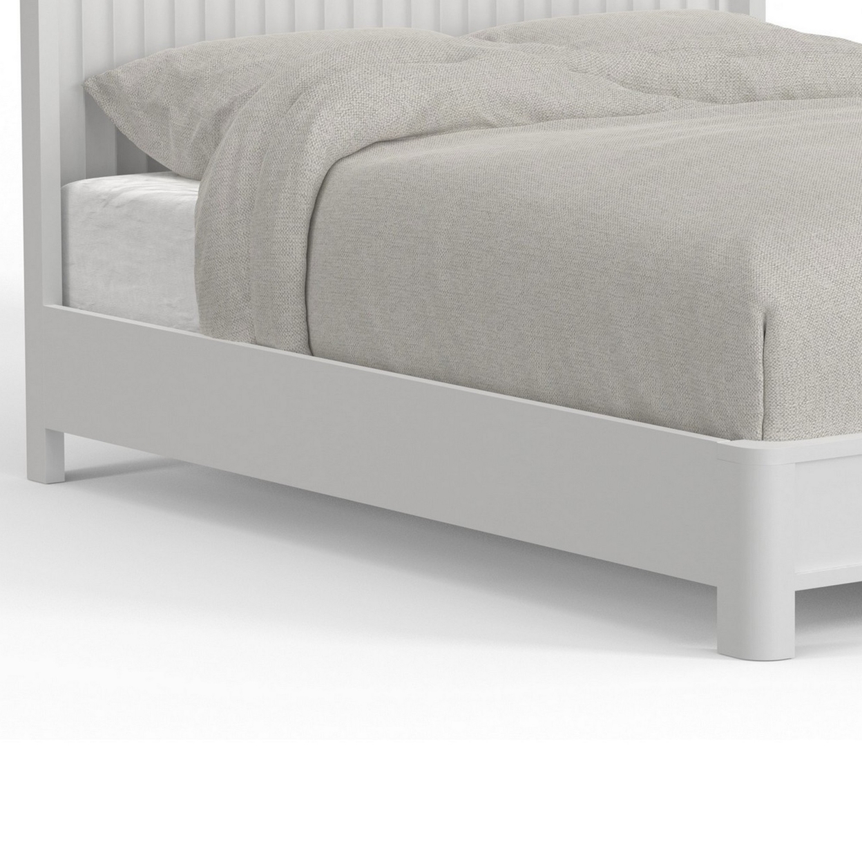 Aya Handcrafted Full Bed With Scalloped Motif Panel Headboard, White Wood- Saltoro Sherpi
