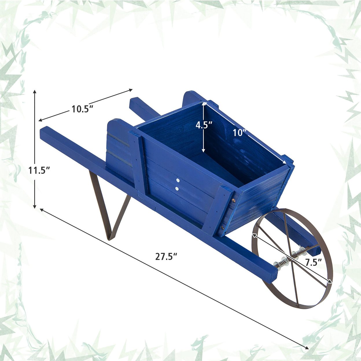 Wooden Wagon Planter Decorative Indoor/Outdoor Rustic Flower Cart W/Wheel Blue