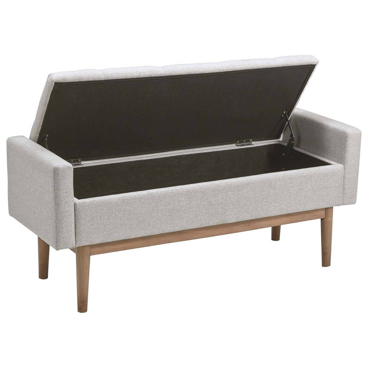 Tufted Fabric Storage Bench With Low Profile Elevated Arms, Light Gray- Saltoro Sherpi