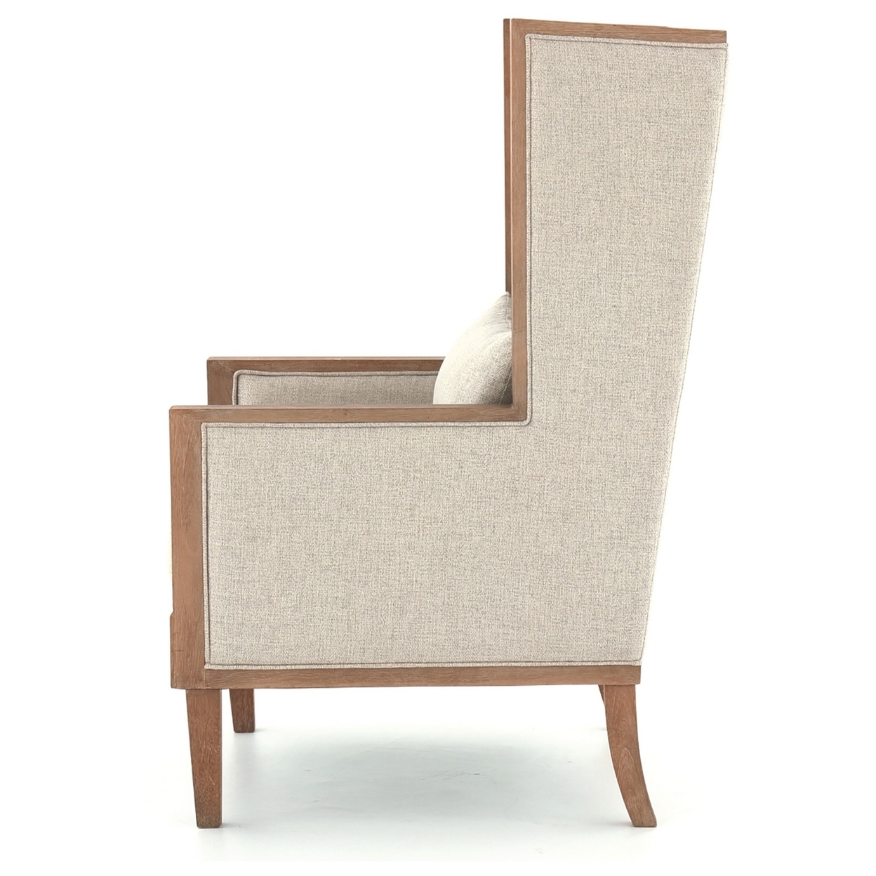 Wooden Frame Accent Chair With High Wingback And Track Arms,Beige And Brown- Saltoro Sherpi