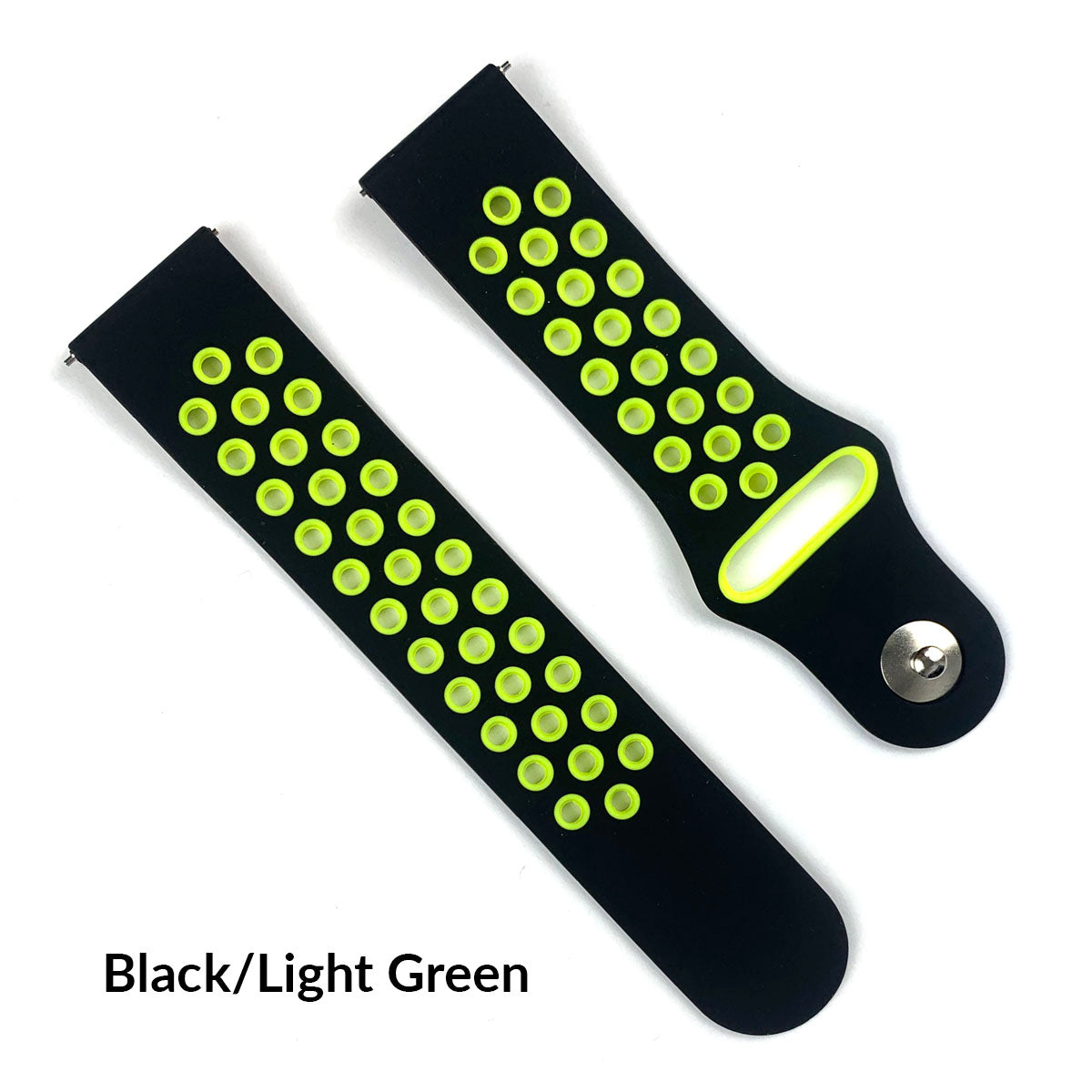 Sport Style Dual Colors Silicone Watch Bands With Quick Release Bar For Size 20mm 22mm Replacement Bracelet - Black/Light Green, 22 Mm