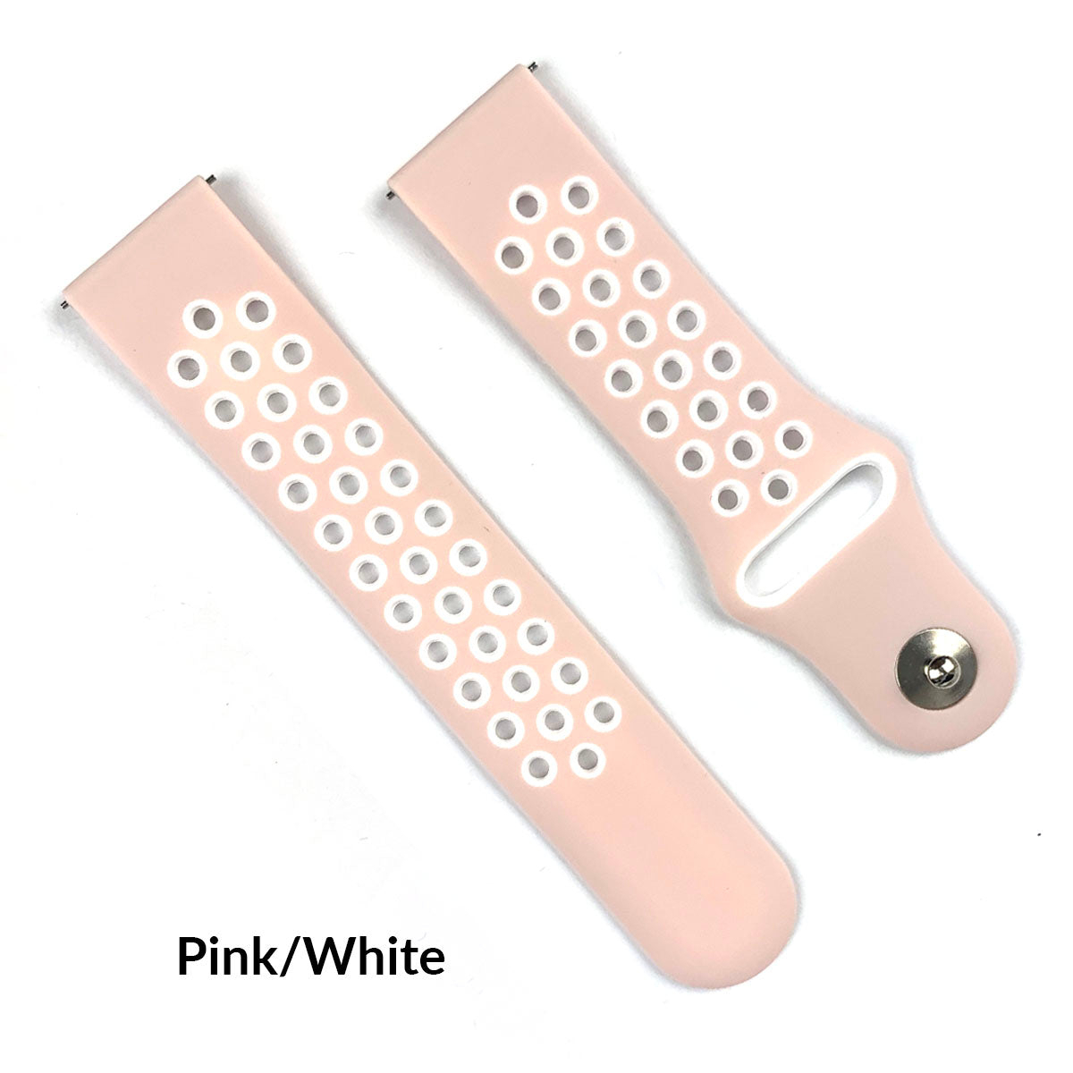 Sport Style Dual Colors Silicone Watch Bands With Quick Release Bar For Size 20mm 22mm Replacement Bracelet - Pink/White, 20 Mm