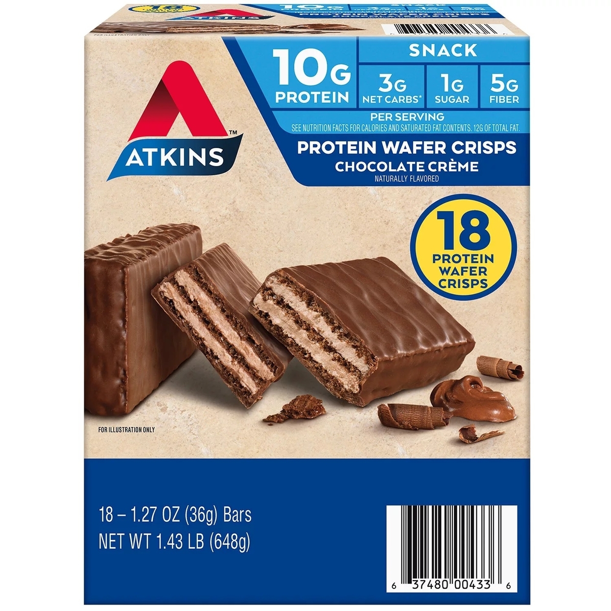 Atkins Protein Wafer Crisps, Chocolate Creme, 1.27 Ounce (Pack Of 18)