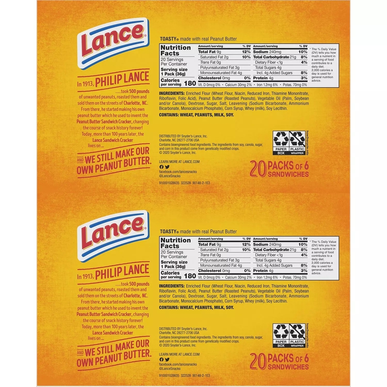 Lance Toasty Peanut Butter Sandwich Crackers (40 Count)