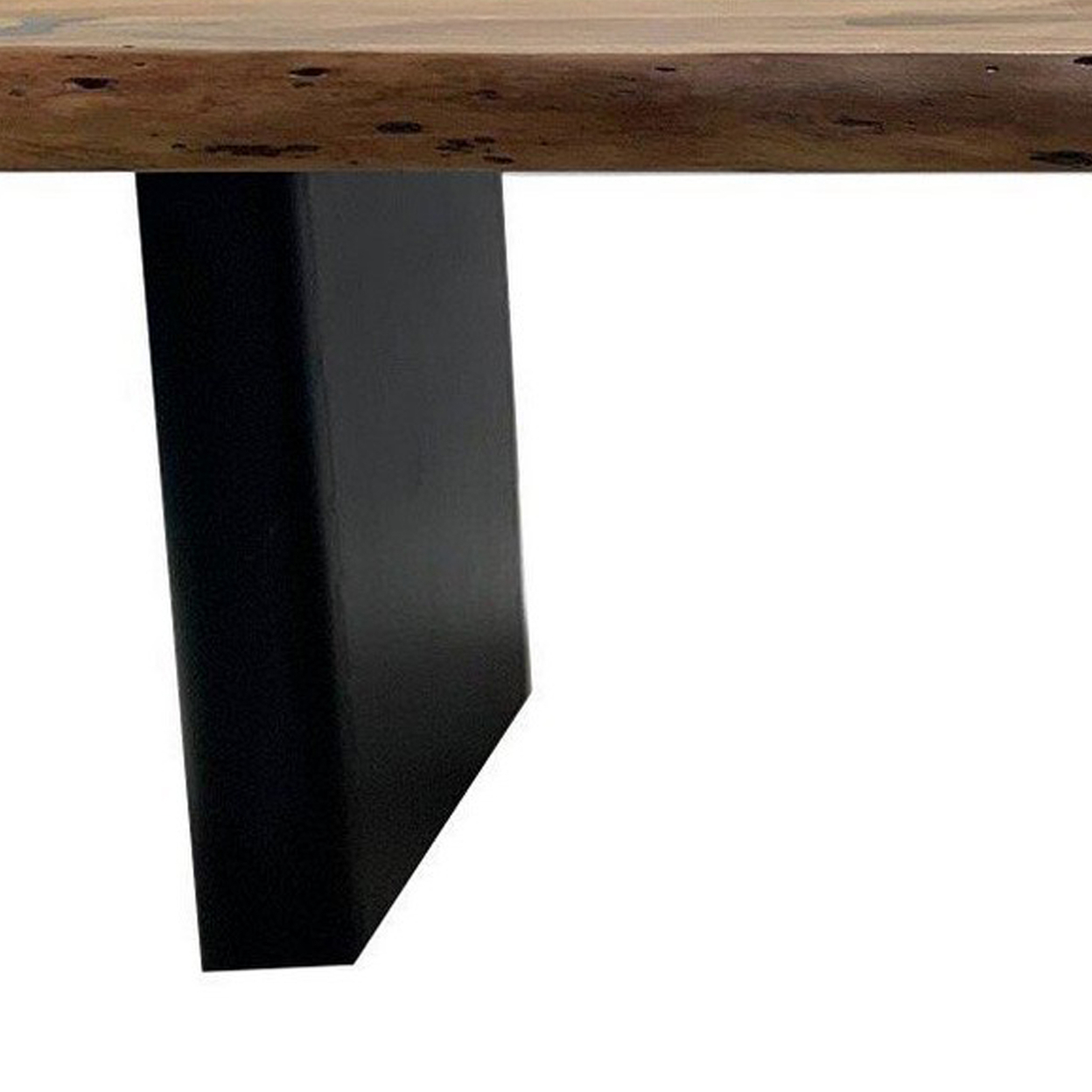 Mya 51 Inch Modern Coffee Table, Live Edge Wood Top, Black Iron Panel Legs- Saltoro Sherpi