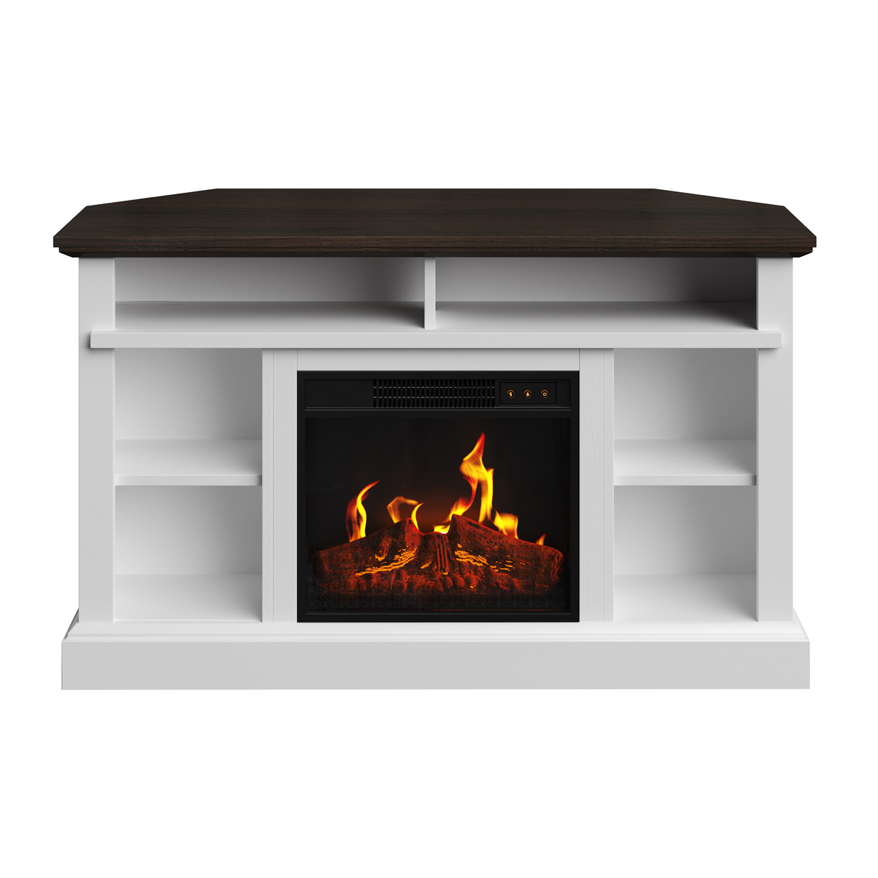Corner TV Stand With Electric Fireplace Fits 55-Inch TVs Console, White