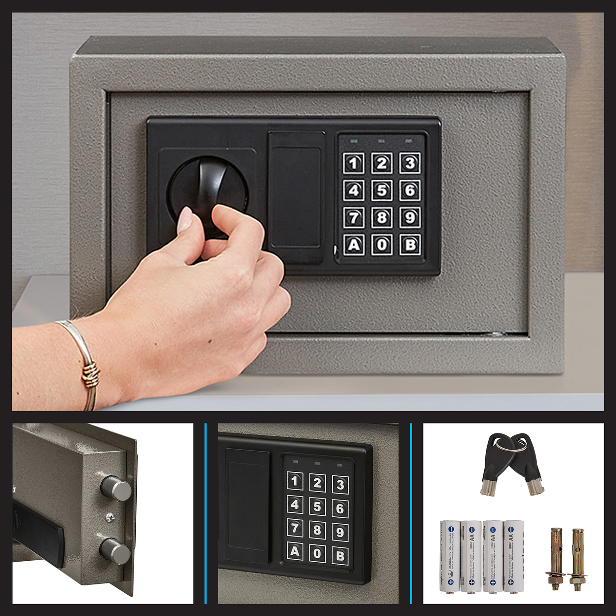 Digital Safe Box Steel Lock Box Keypad Override Keys Protects Valuables 12 X 8 X 8