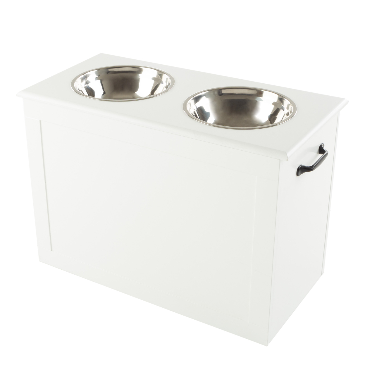 Elevated Dog Bowls Storage 16in Tall Feeding Tray Pet Supplies 50oz, White