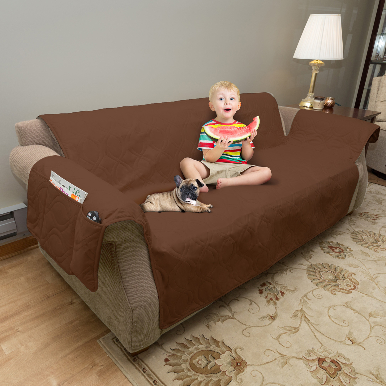 Furniture Cover Waterproof Couch Sofa Protector Kids Pets Dogs Stain Resistant - Brown