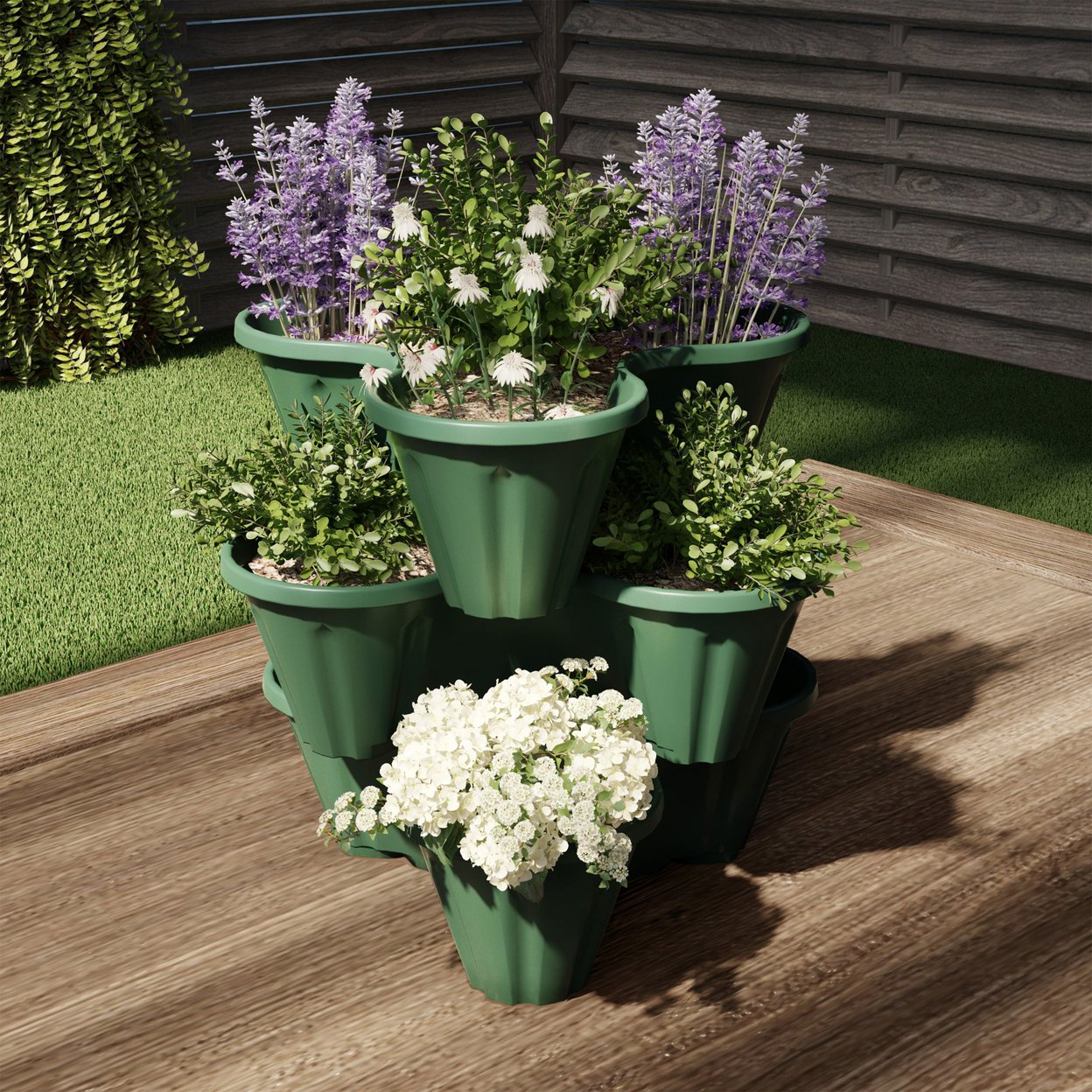 Green 3 Tier Vertical Plant Tower Indoor Outdoor Flower Pot Stackable Garden