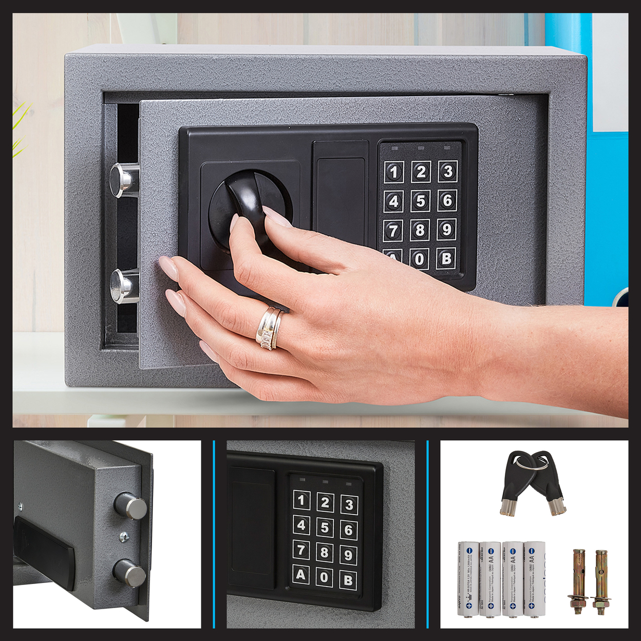 Gray Digital Safe Box Steel Lock Box Keypad Override Keys Protects Valuables