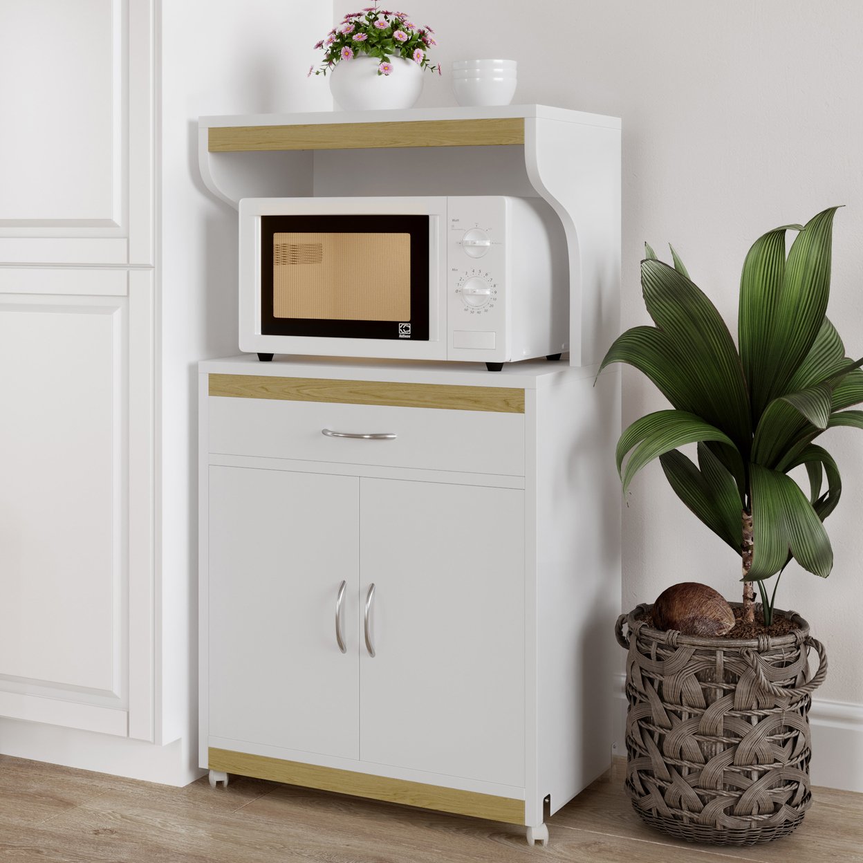 Microwave Stand With Storage Rolling White Cabinet With Doors Freestanding