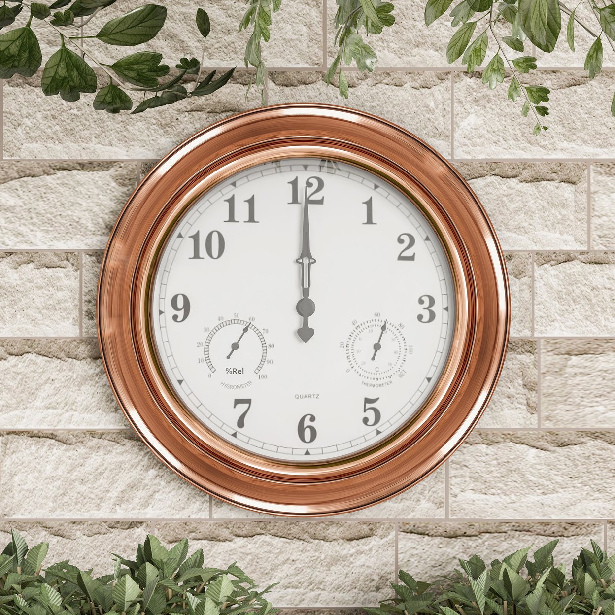 Patio Wall Clock Thermometer-Indoor/Outdoor Decorative 18 Battery-Powered