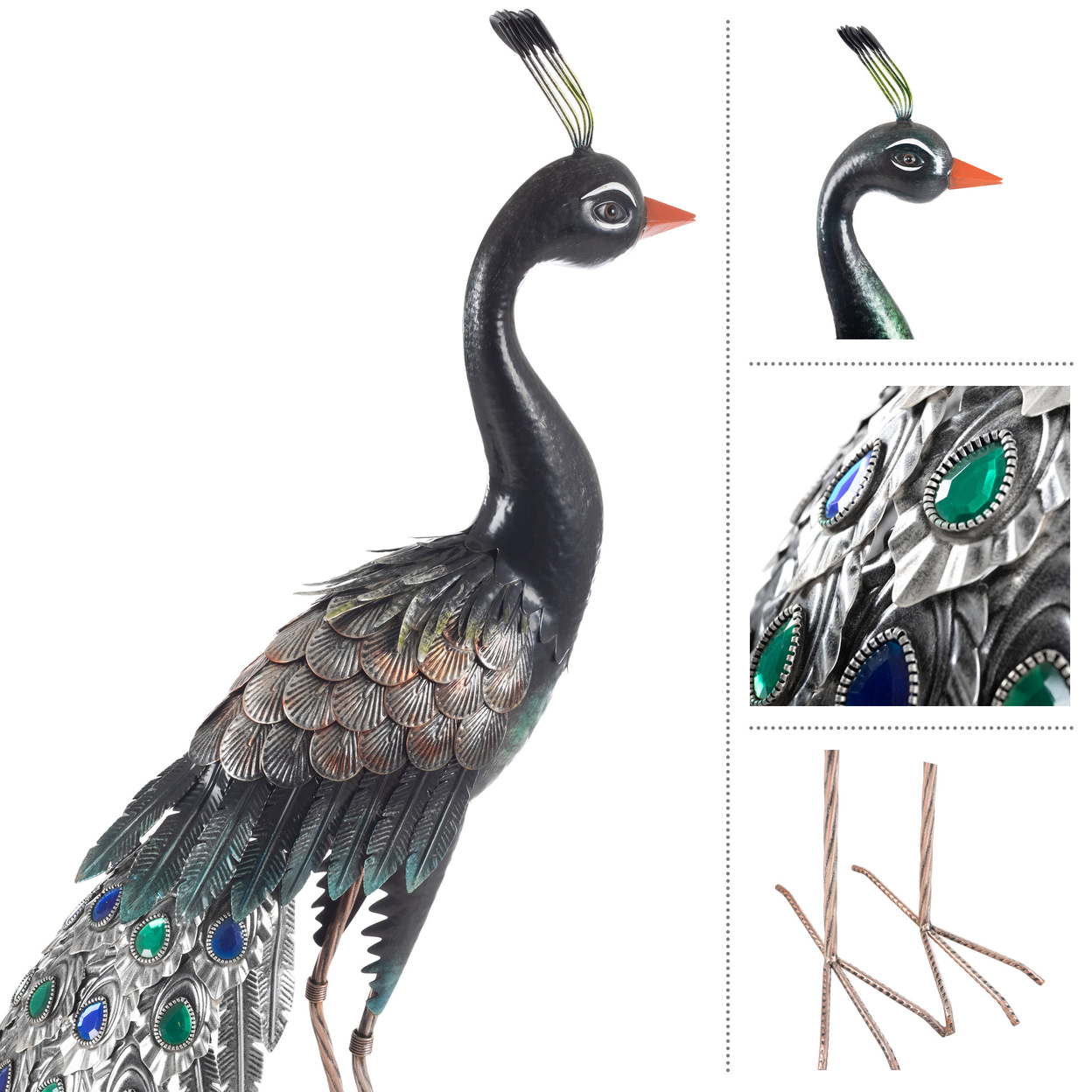 Peacock Lawn Decoration Handcrafted Garden Decor Metal Yard Art With Stakes