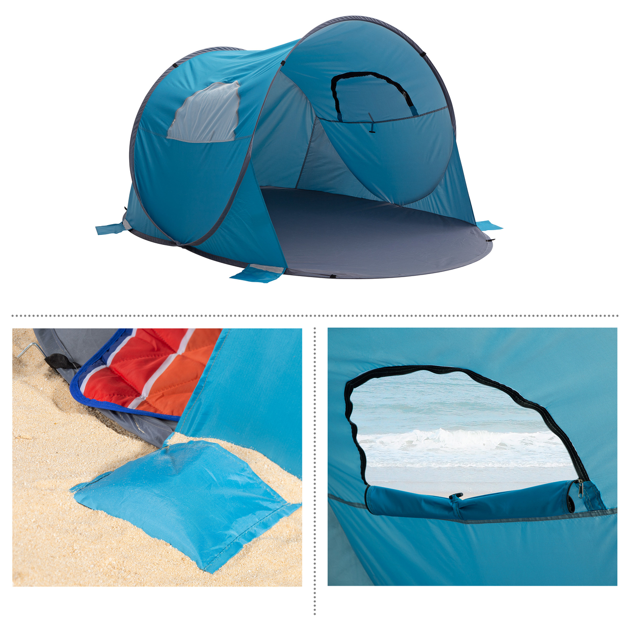 Pop Up Beach Tent 2-3 People Sun Shelter UV Protection Camping Canopy Blue - 75-CMP1108