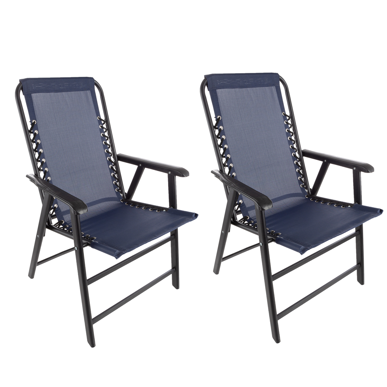 Set Of 2 Folding Camping Chairs Textilene Bungee Suspension Portable Lounge