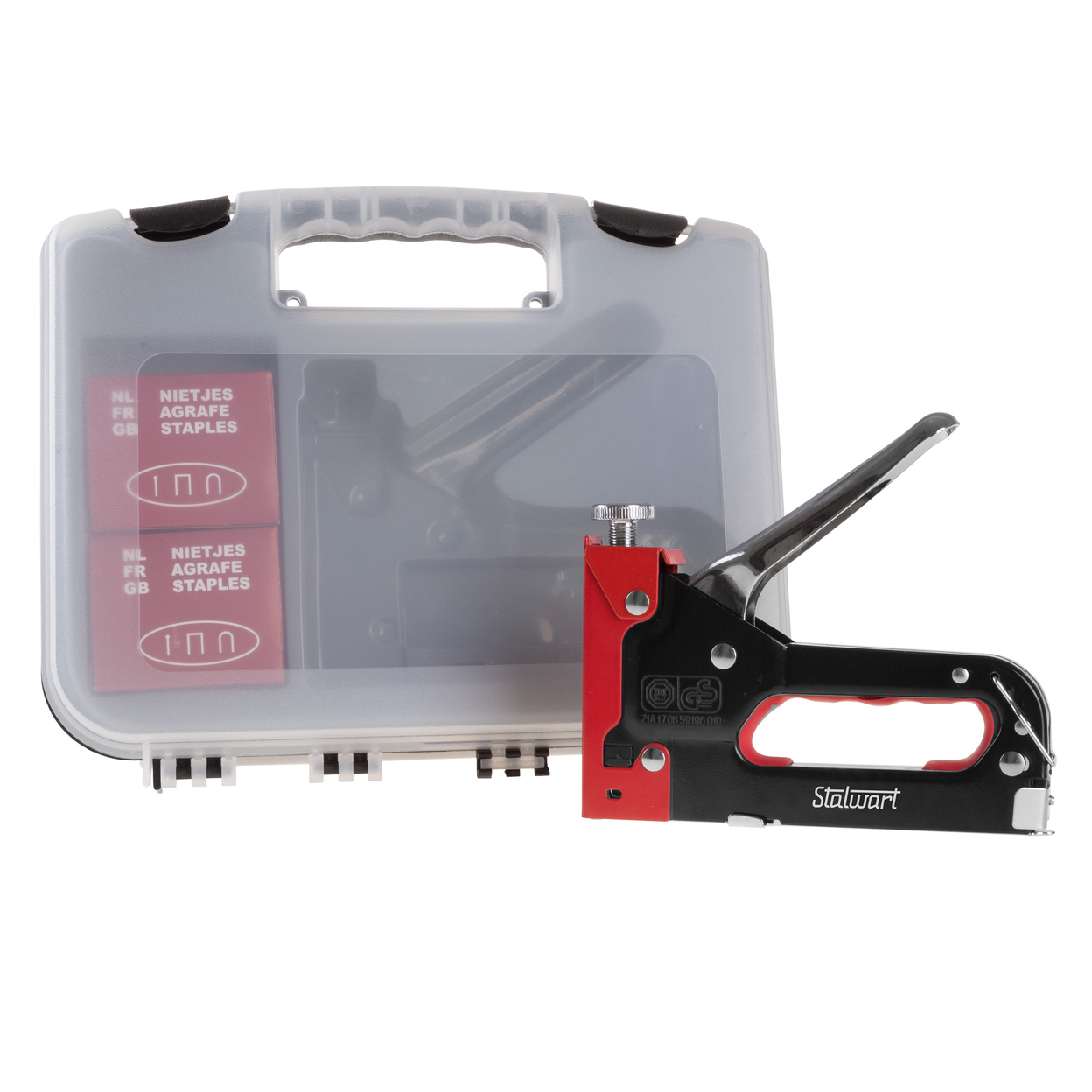 Staple Gun 3Way Stapler With Staples Carrying Case For Fabrics Wood Crafts, Red