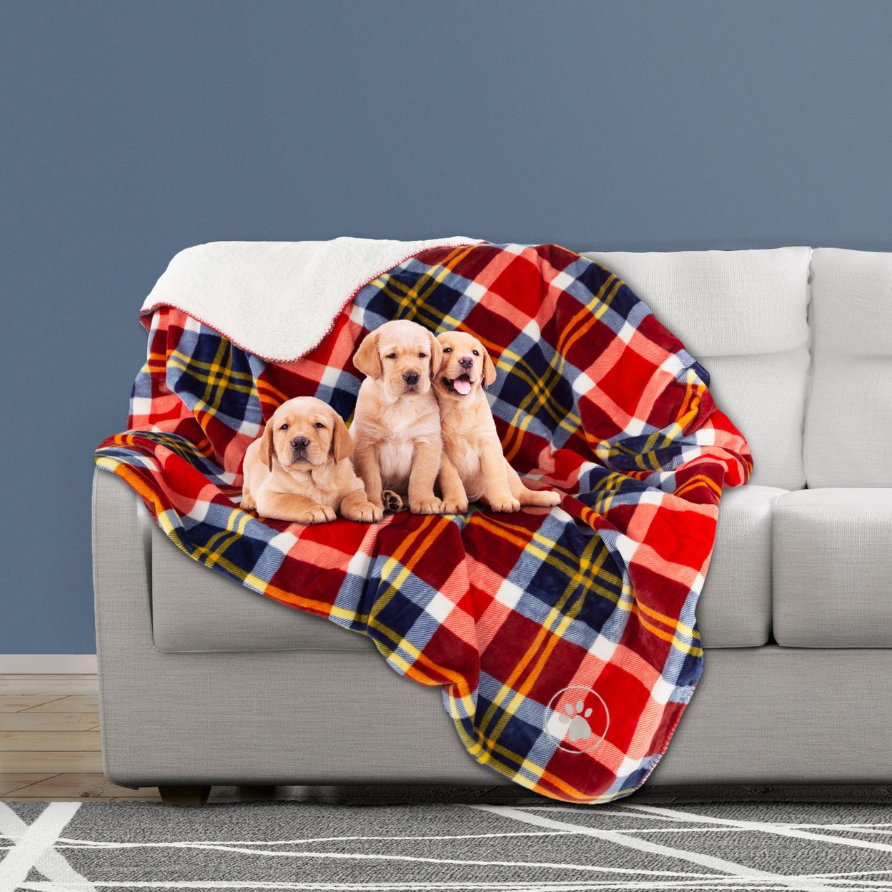 Waterproof Pet Blanket Plaid Throw Protects Couch, Car, Bed 50 X 60 Red
