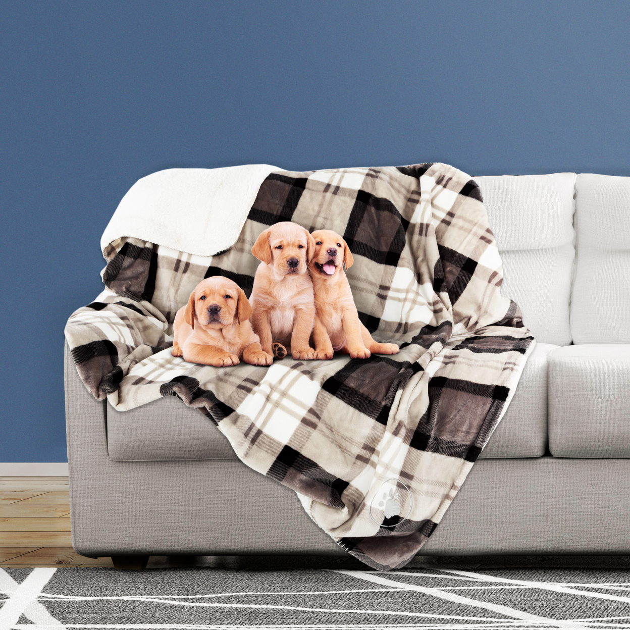 Waterproof Pet Blanket Plaid Throw Protects Couch, Car, Bed 50 X 60 Tan