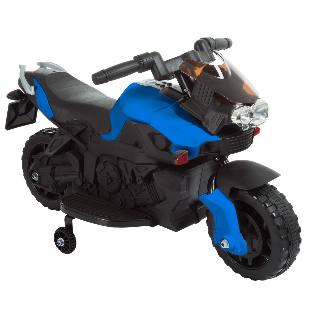 Kids Motorcycle Electric Ride-On With Training Wheels Reverse Function, Blue