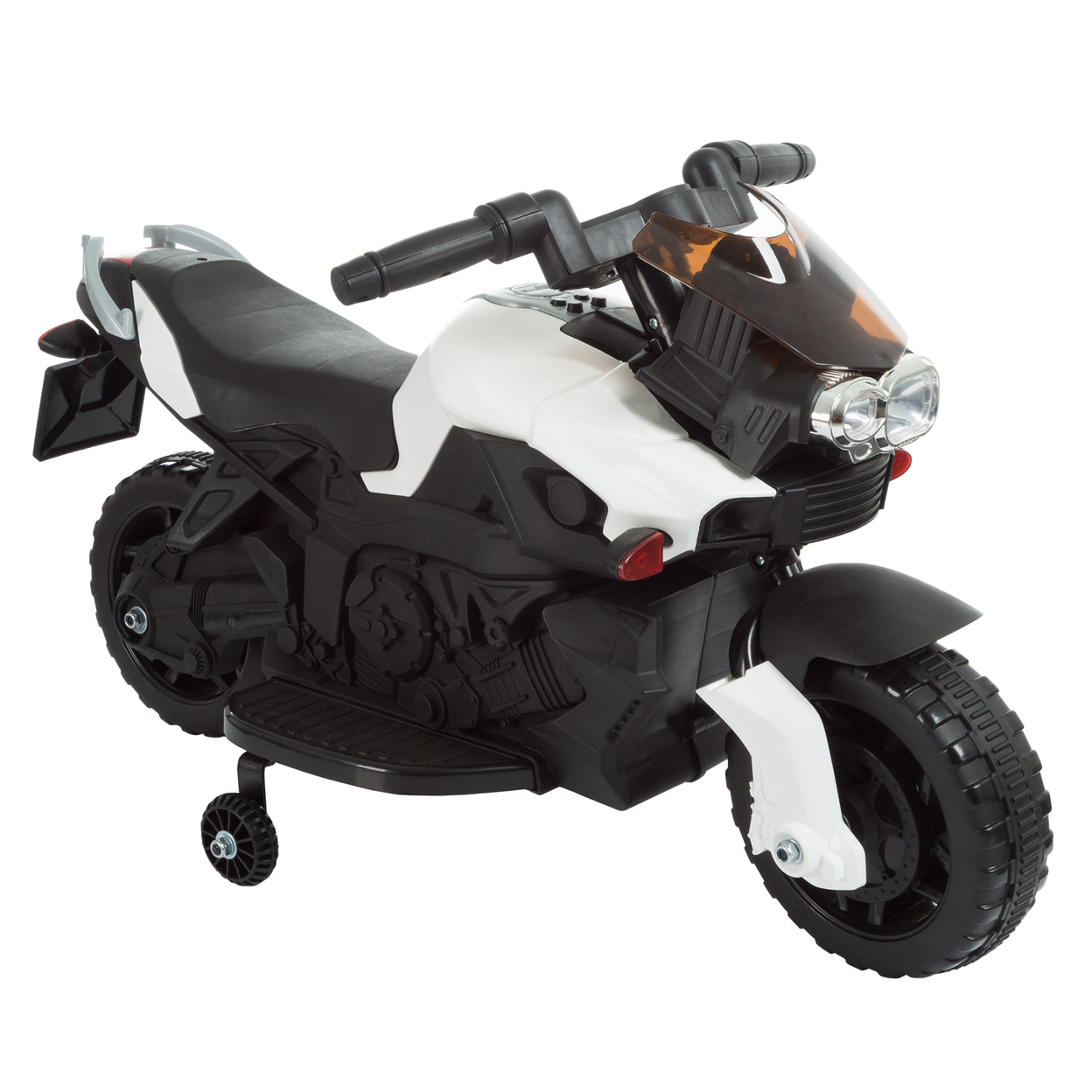 Kids Motorcycle Electric Ride-On With Training Wheels Reverse Function, White