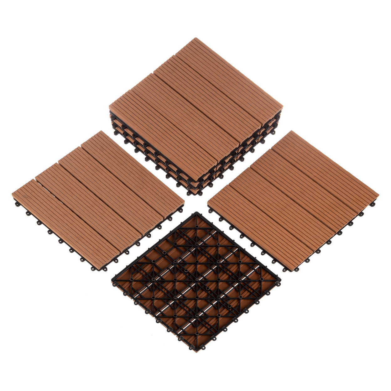 6 Sets Patio Floor Tiles Wood/Plastic Composite Interlocking Deck Tiles, Brown