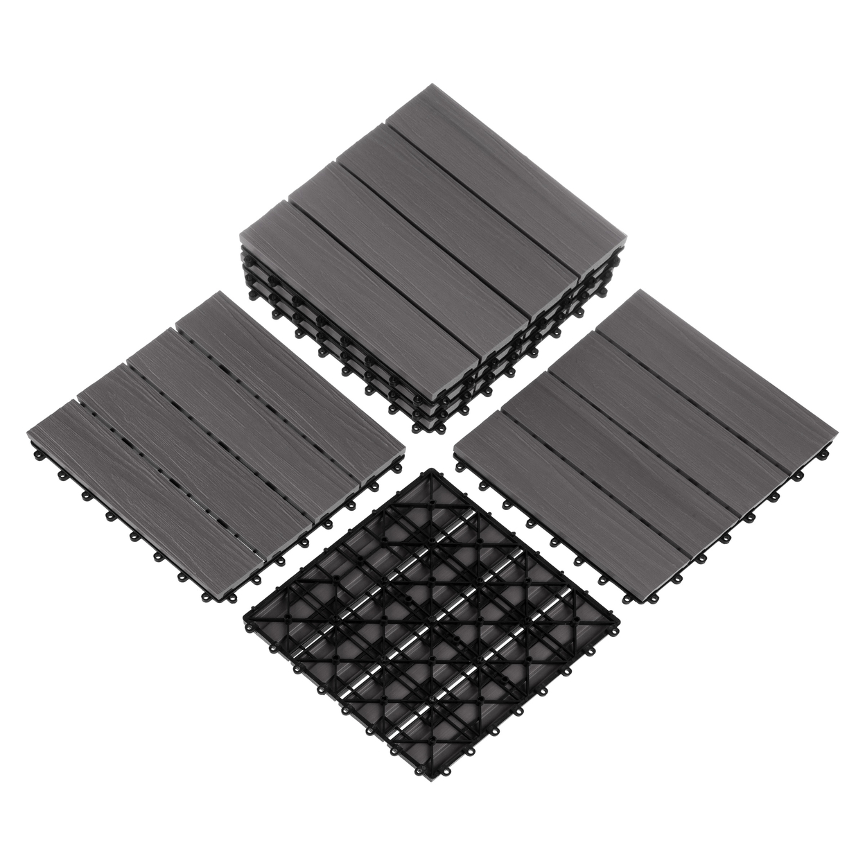 6 Sets Patio Floor Tiles Wood/Plastic Interlocking Deck Tiles, Gray Woodgrain