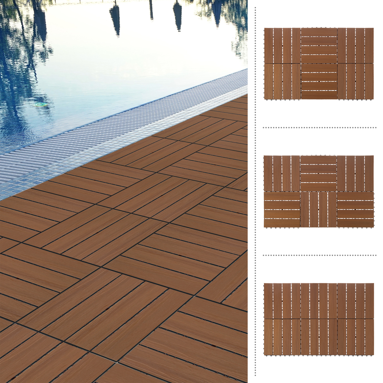 6 Sets Patio Floor Tiles Wood/Plastic Interlocking Deck Tiles, Brown Woodgrain
