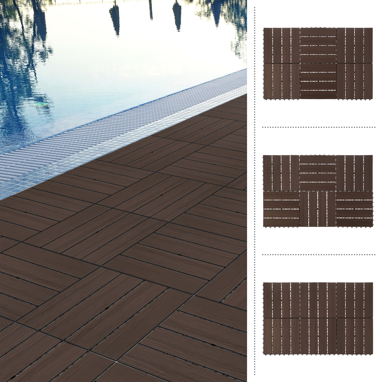 6 Sets Patio Floor Tiles Wood/Plastic Interlocking Deck Tiles, Mocha Woodgrain