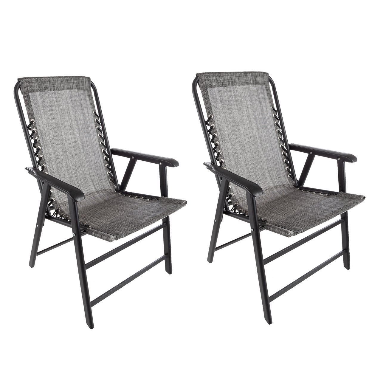 Folding Camping Chairs 2 Set Lawn Chairs Portable Lounge Chairs, Gray
