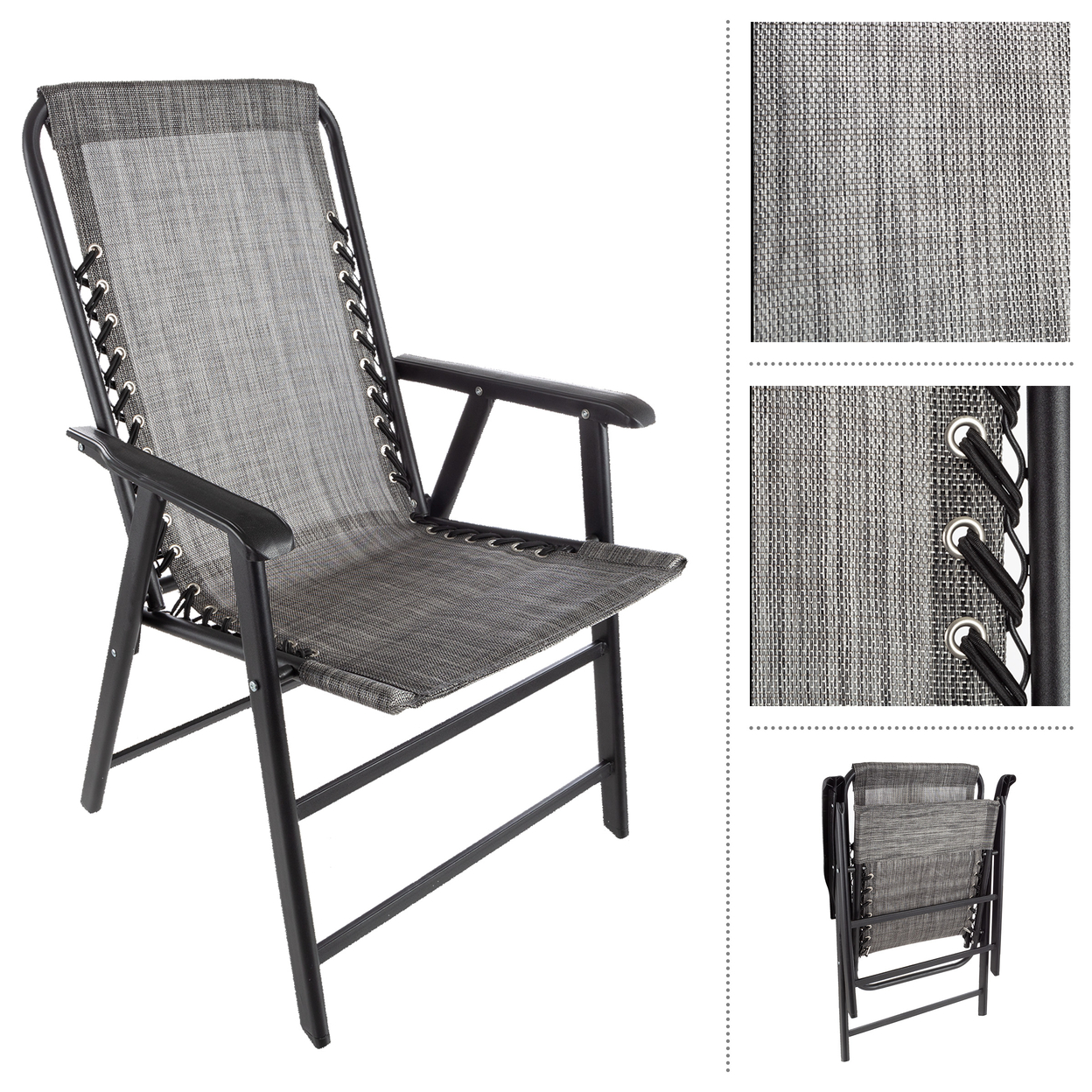 Folding Camping Chairs 2 Set Lawn Chairs Portable Lounge Chairs, Gray