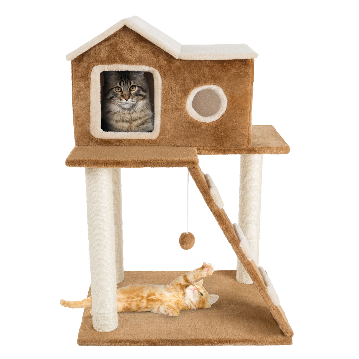 Cat Tower House With Ladder Scratching Post Hiding Bed Cave 34 Inch H With Toy