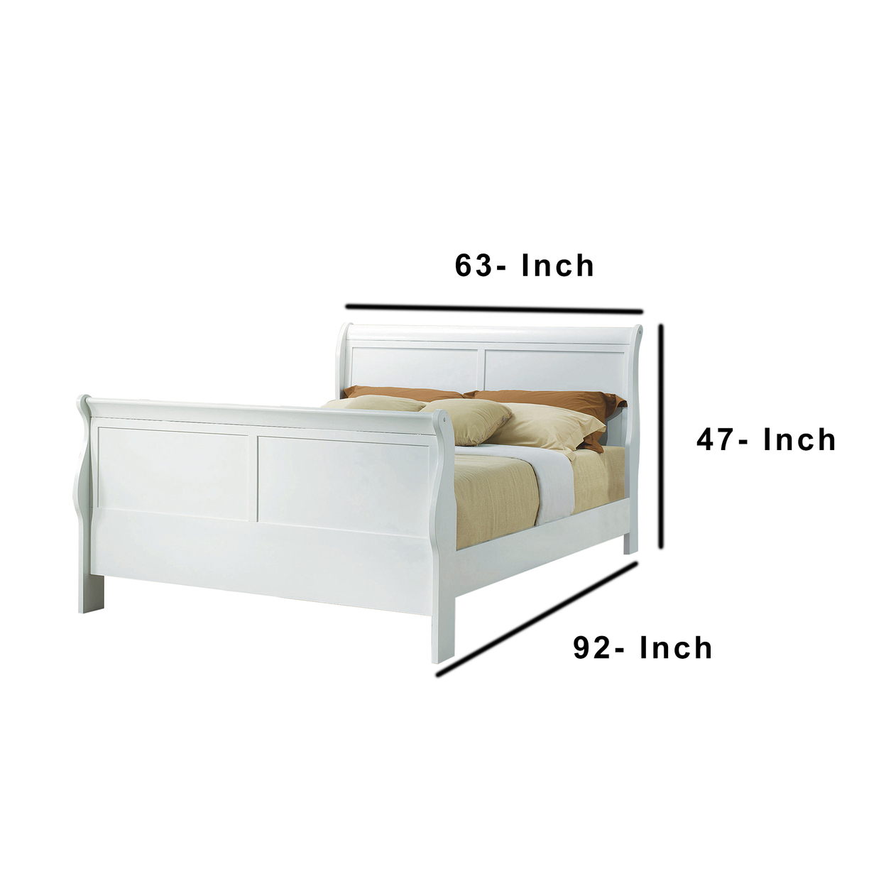 Classy Transitional Style Queen Size Sleigh Bed, White- Saltoro Sherpi
