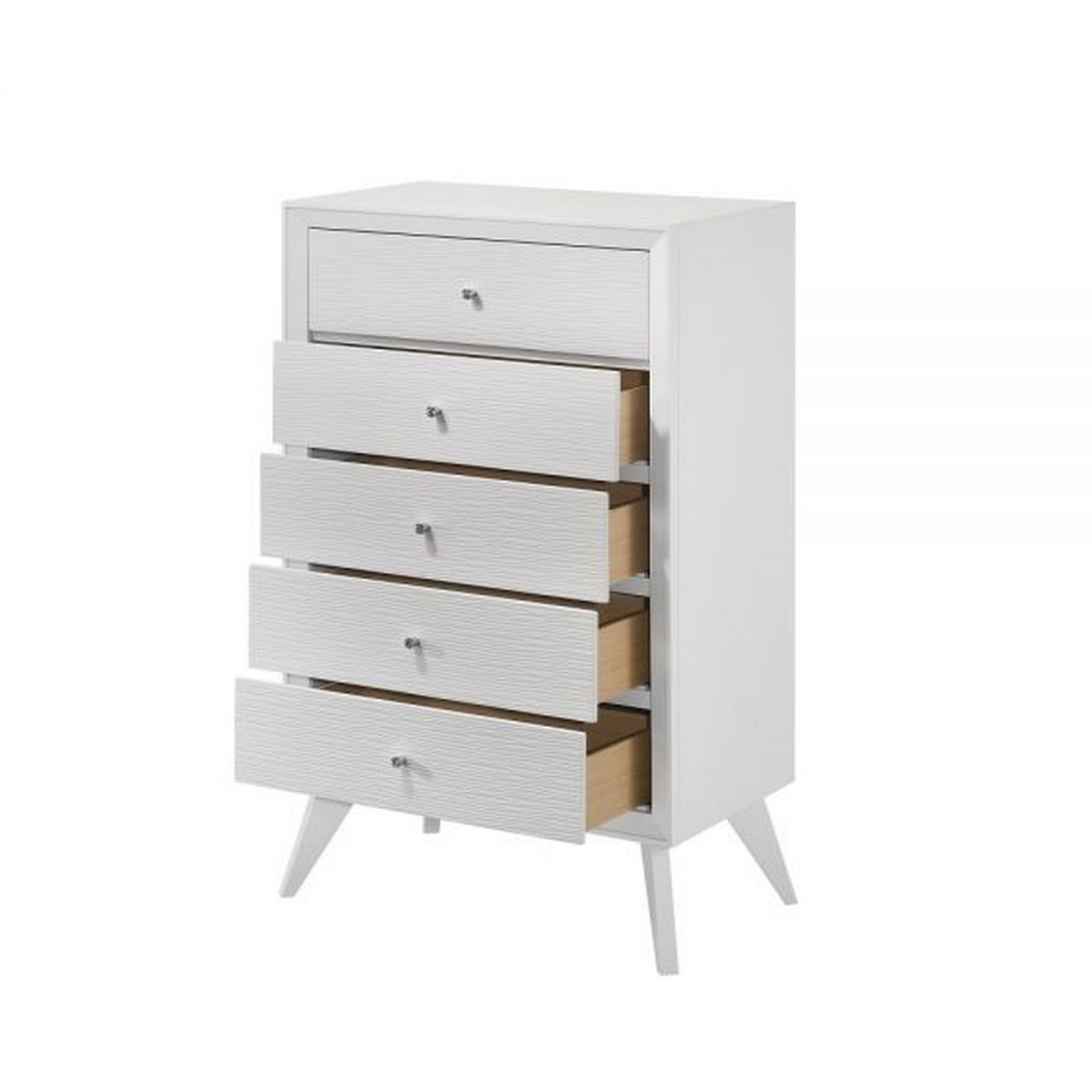 Siam 48 Inch Tall Dresser Chest, 5 Drawers, Rubberwood, Sleek Modern White - Saltoro Sherpi