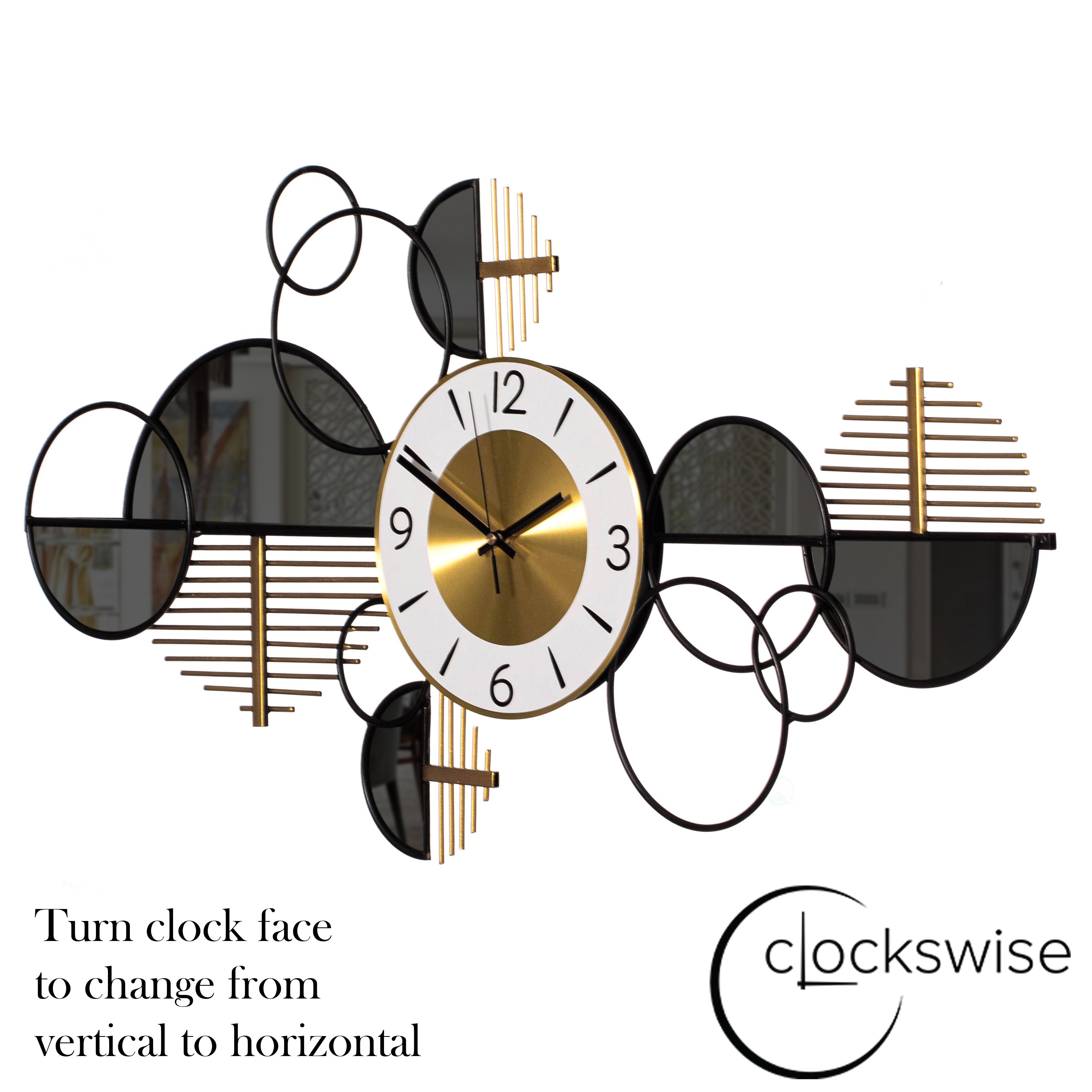 Big Half-moon Wall Clock, Decorative Unique Metal 32.75â Oversize Timepiece â Mounted Vertical Or Horizontalâfor Traditional, Minimalist