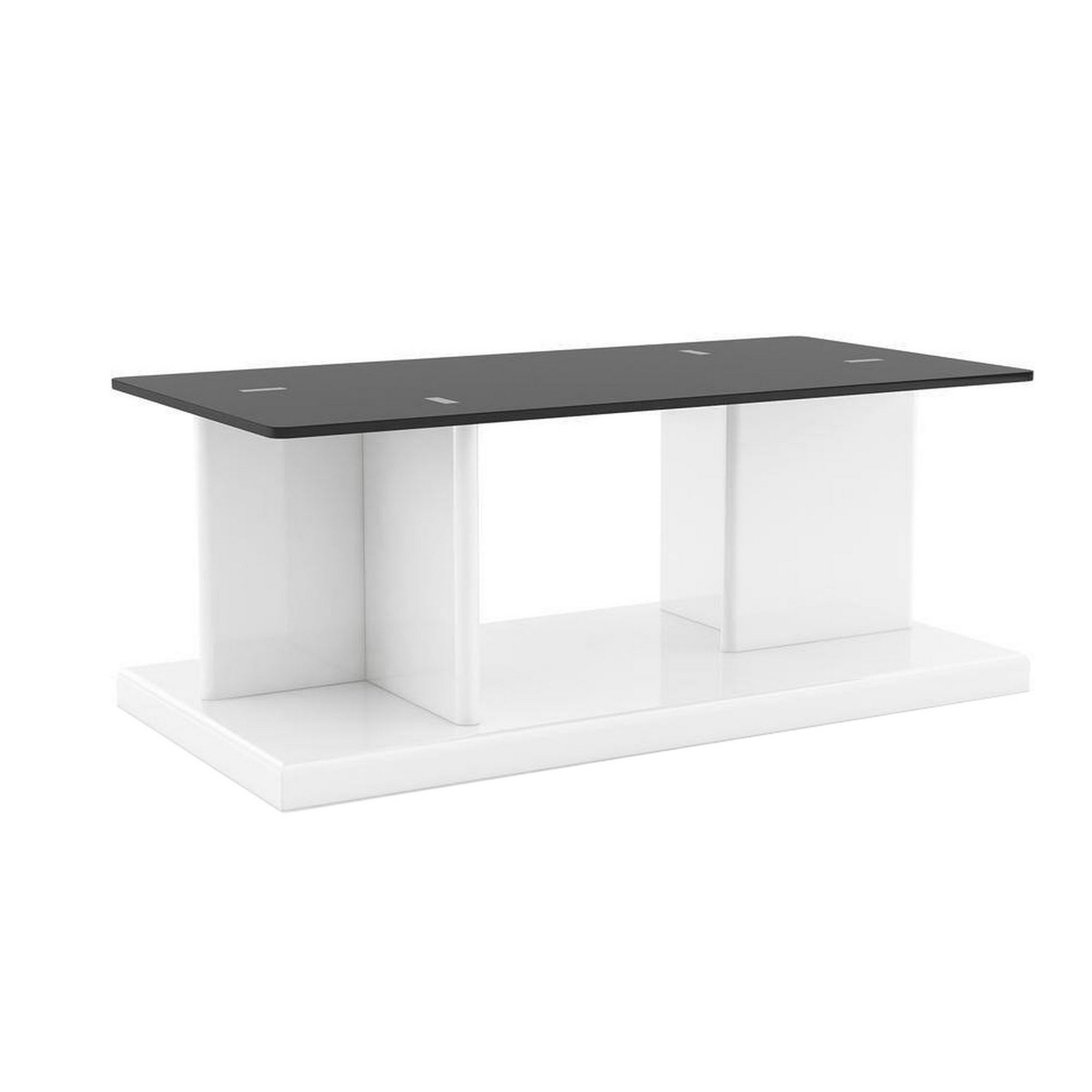 Liam 47 Inch Rectangular Coffee Table, White Wood, Pedestal Base, Glass Top- Saltoro Sherpi