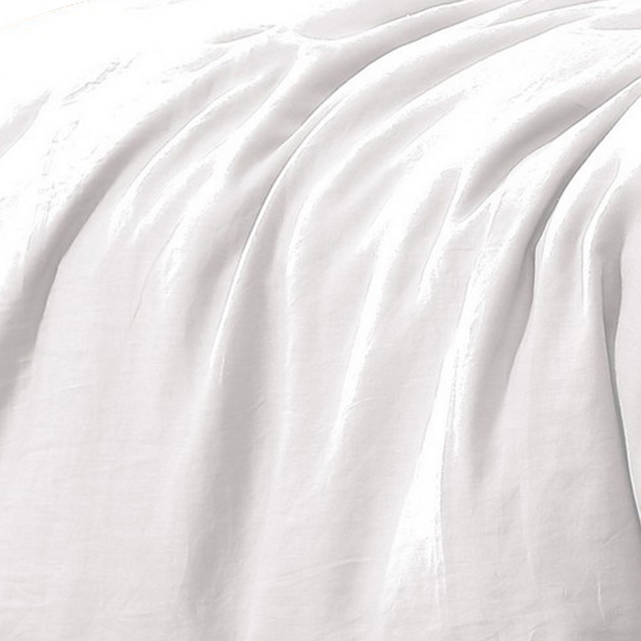Edge 4 Piece Queen Size Duvet Comforter Set, Washed Linen, Clean White - Saltoro Sherpi