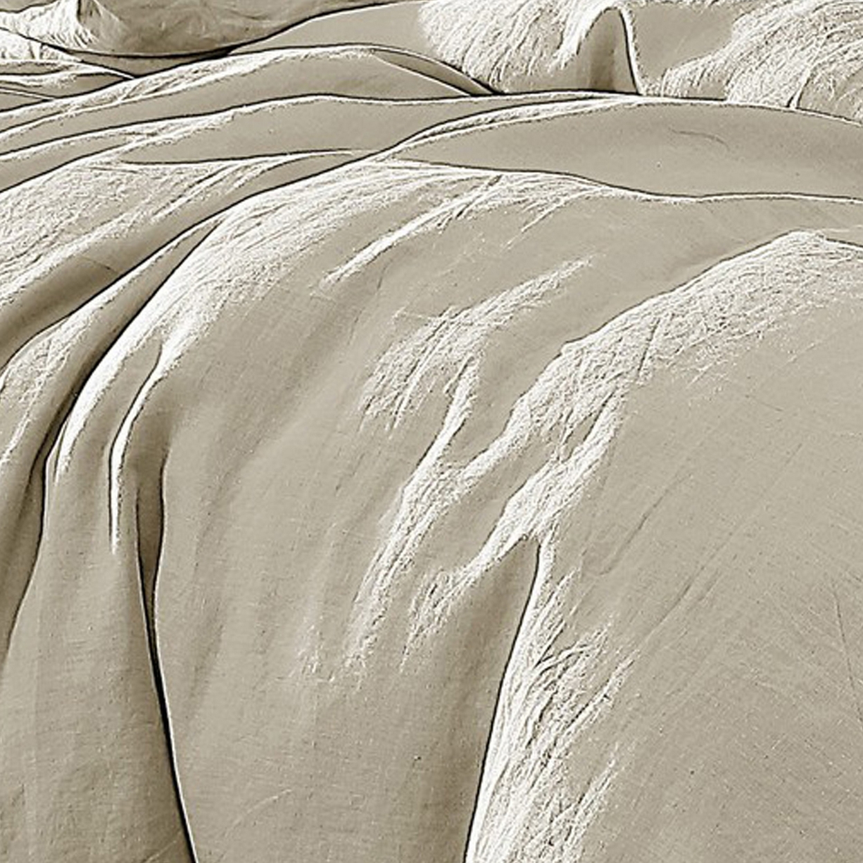 Edge 3 Piece Twin Size Duvet Comforter Set, Washed Linen, Oatmeal Beige - Saltoro Sherpi