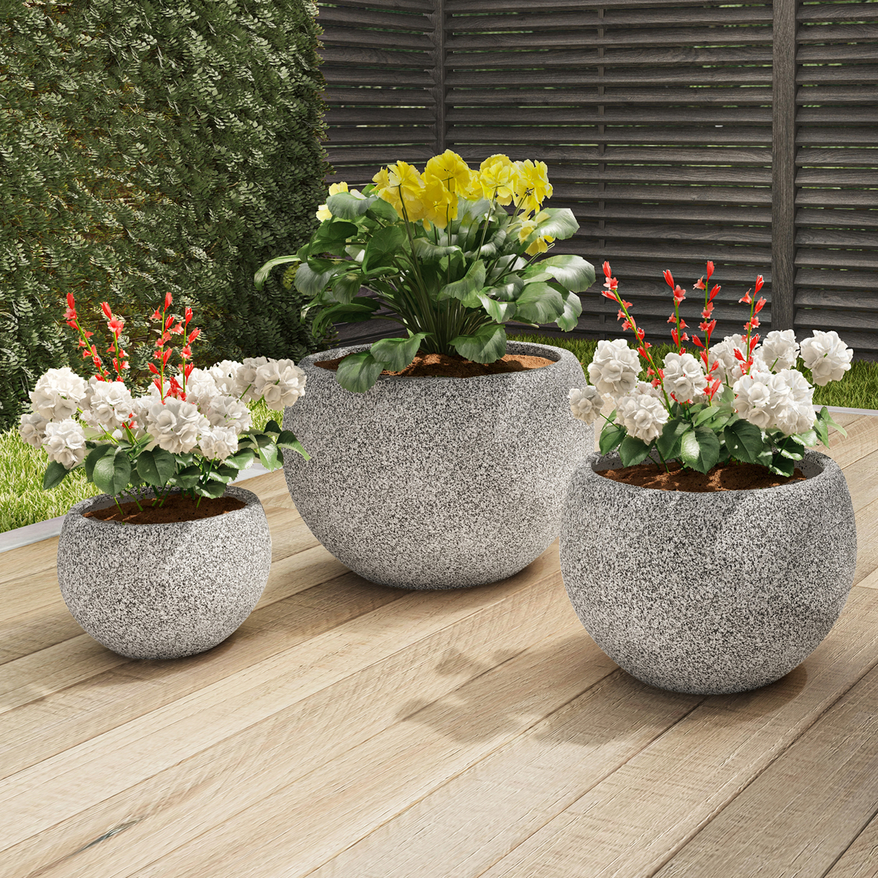 Heavy Fiber Clay Planter Set 3-Piece X Large Pots Rounded Outdoor