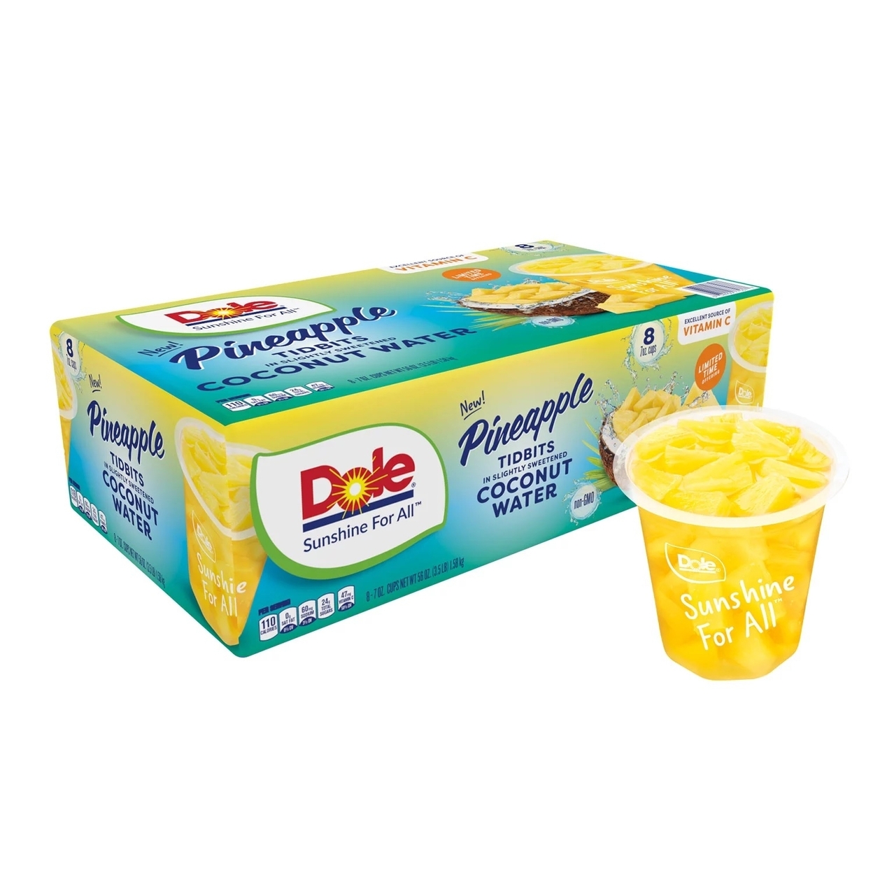 Dole Pineapple Tidbits In Slightly Sweetened Coconut Water, 7 Ounce (Pack Of 8)