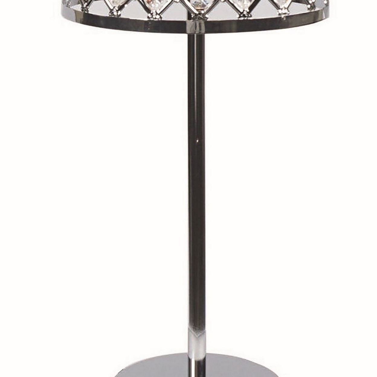 24 Inch Modern Table Lamp, Crystal Shade, Tessellated Metal Accents, Chrome- Saltoro Sherpi