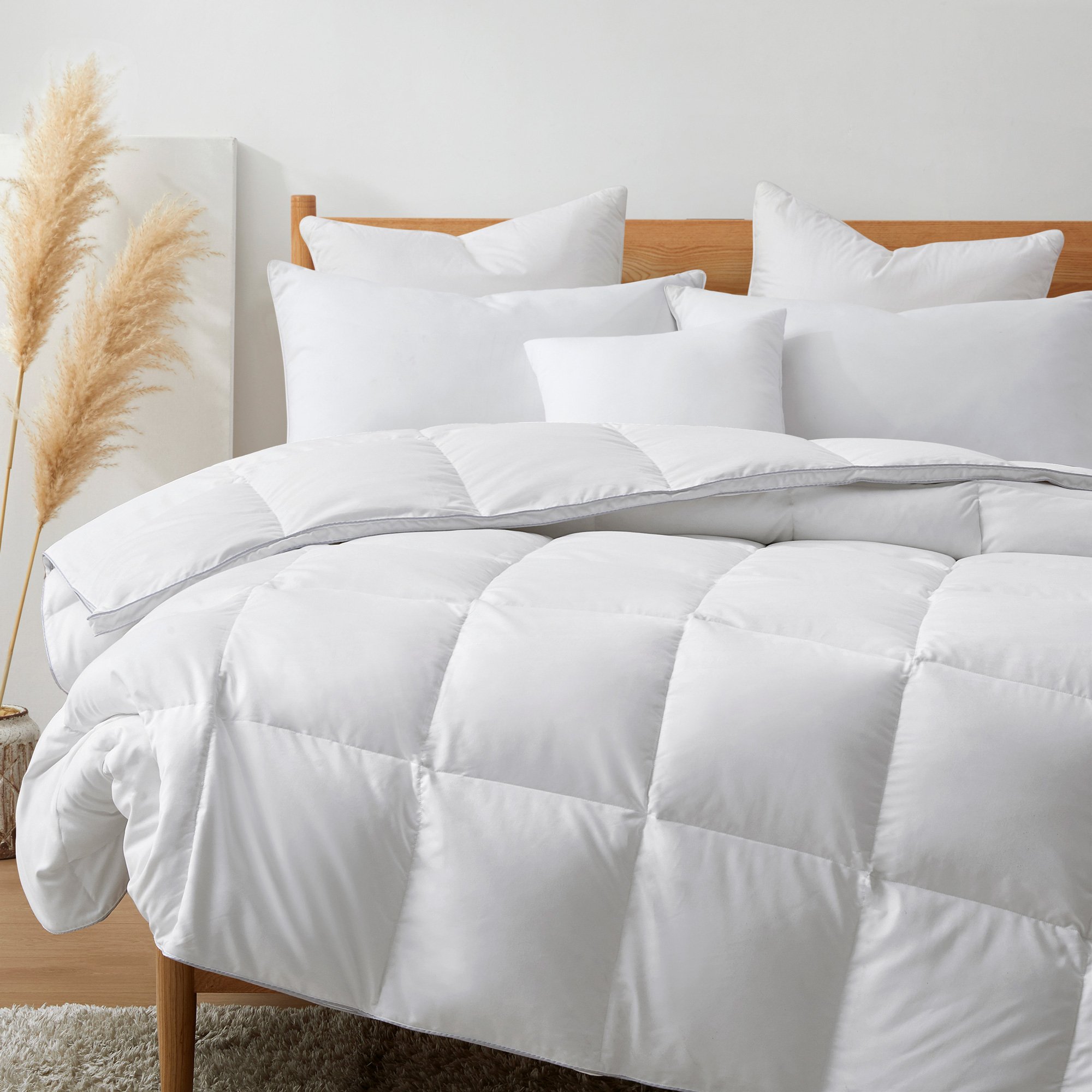 Ultimate Luxury Bedding Bundle: All Season Goose Down Comforter, 2 Pack Gusset Pillows, And Faux Linen Duvet Cover Set - White Bundles Optio