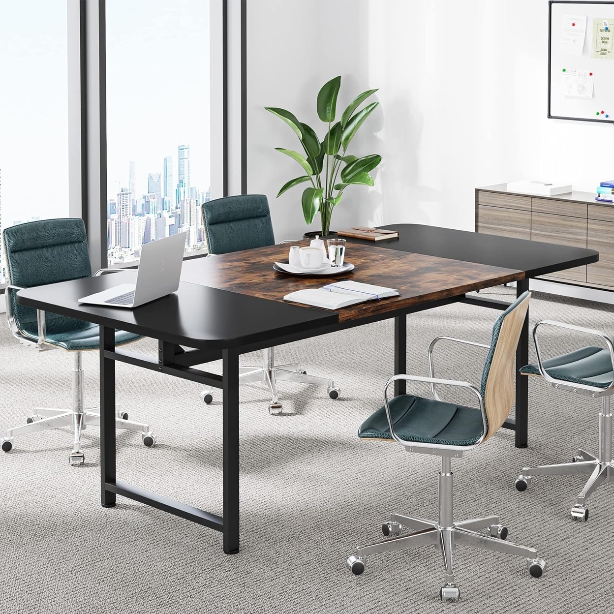 Tribesigns 6FT Conference Table, 70.8 W X 35.43 D Meeting Room Table Boardroom Desk With Heavy Duty Metal Frame