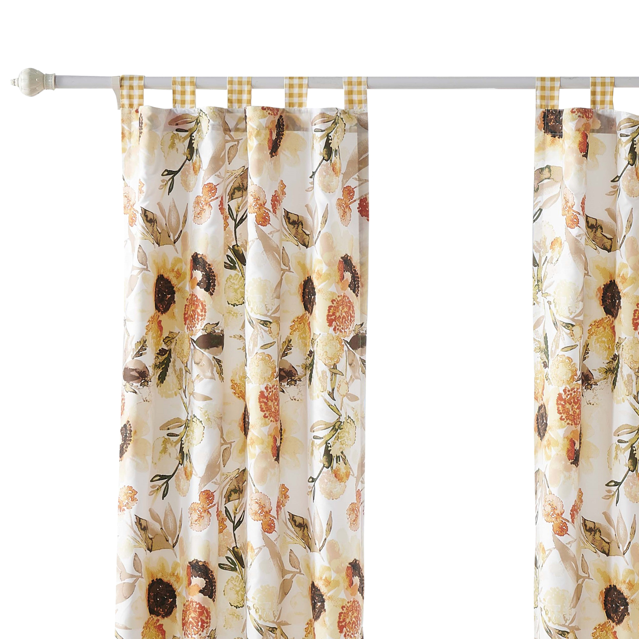 Kelsa Set Of 2 Panel Curtains With Watercolor Sunflowers, Ruffled, Gold